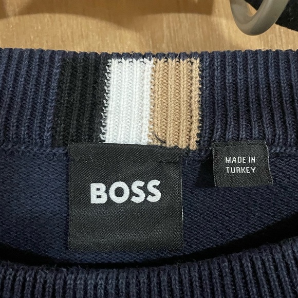 HUGO BOSS- textured navy cotton sweater - Picture 2 of 4